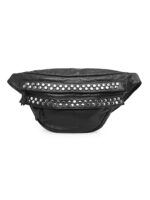 Black leather waist pouch with silver metal studs and dual zipper design – Dario Lario streetwear belt bag