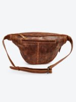 Antique Brown Leather Studded Waist Pouch Handmade Vintage Belt Bag