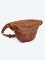 Antique Brown Leather Studded Waist Pouch Handmade Vintage Belt Bag