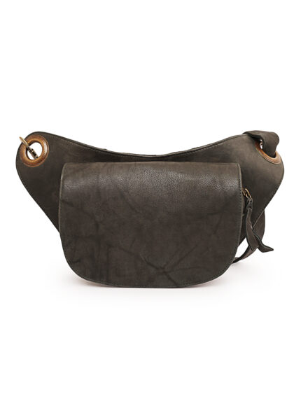 Antique black leather waist pouch with clean flap design and adjustable strap Dario Lario Classic Edition