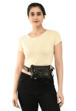Black leather hip bag with antique brass rivets by Dario Lario