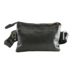 Black Leather Waist Pouch with Antique Brass Rivets Hands-Free Everyday Utility