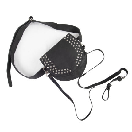 Black leather studded thigh bag with adjustable straps – Dario Lario waist pouch