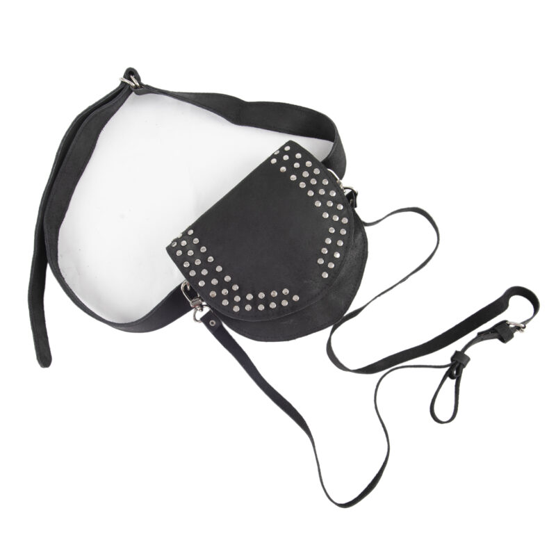 Black leather studded thigh bag with adjustable straps – Dario Lario waist pouch