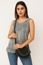 Black leather studded thigh bag with adjustable straps – Dario Lario waist pouch