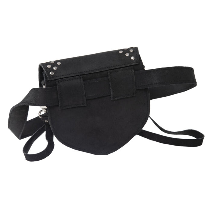 Black leather studded thigh bag with adjustable straps – Dario Lario waist pouch