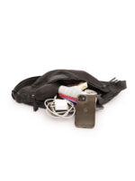 Black leather waist pouch with clean minimalist finish and dual zip compartments – Dario Lario