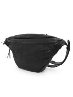 Black leather waist pouch with clean minimalist finish and dual zip compartments – Dario Lario