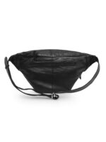 Black leather waist pouch with clean minimalist finish and dual zip compartments – Dario Lario