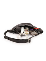 Black leather waist pouch with clean overlay front and zip closure – Dario Lario