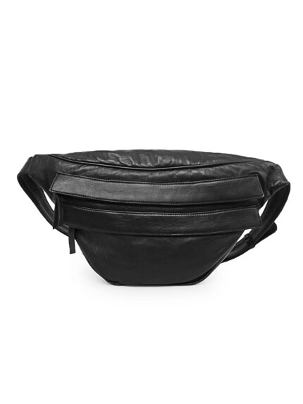 Black leather waist pouch with clean overlay front and zip closure – Dario Lario