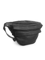 Black leather waist pouch with clean overlay front and zip closure – Dario Lario