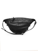 Black leather waist pouch with clean overlay front and zip closure – Dario Lario