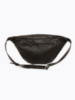 Black leather waist pouch with dual rows of antique-finish studs and adjustable strap – Dario Lario