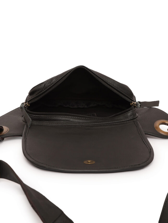 Black leather waist pouch with full metallic studded flap in gold and silver – Dario Lario Rebel Edition