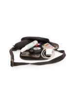 Black leather waist pouch with full metallic studded flap in gold and silver – Dario Lario Rebel Edition