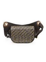 Black leather waist pouch with full metallic studded flap in gold and silver – Dario Lario Rebel Edition