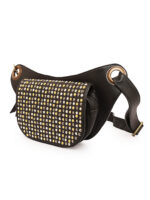 Black leather waist pouch with full metallic studded flap in gold and silver – Dario Lario Rebel Edition