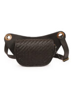 Black leather waist pouch with handwoven flap and adjustable strap – Dario Lario artisan edition