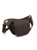 Black leather waist pouch with handwoven flap and adjustable strap – Dario Lario artisan edition