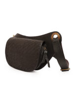Black leather waist pouch with handwoven flap and adjustable strap – Dario Lario artisan edition