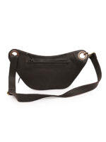 Black leather waist pouch with handwoven flap and adjustable strap – Dario Lario artisan edition