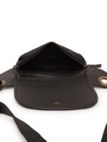 Black leather waist pouch with handwoven flap and adjustable strap – Dario Lario artisan edition