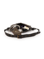 Black leather waist pouch with mixed antique metal studs and dual zippers – Dario Lario Festival Edition