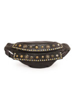 Black leather waist pouch with mixed antique metal studs and dual zippers – Dario Lario Festival Edition
