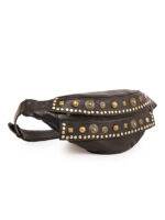 Black leather waist pouch with mixed antique metal studs and dual zippers – Dario Lario Festival Edition