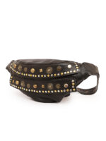 Black leather waist pouch with mixed antique metal studs and dual zippers – Dario Lario Festival Edition
