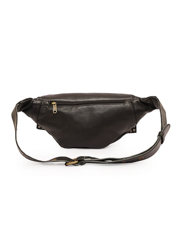 Black leather waist pouch with mixed antique metal studs and dual zippers – Dario Lario Festival Edition