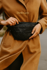 Black patchwork full-grain leather waist pouch with dual zip and adjustable strap – Dario Lario