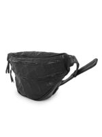 Black patchwork full-grain leather waist pouch with dual zip and adjustable strap – Dario Lario