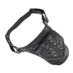 “Black studded leather waist pouch with double zippers and adjustable strap – handcrafted genuine leather hip bag by Dario Lario”
