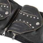 Black tactical leather thigh bag with two riveted zip compartments and leg strap by Dario Lario