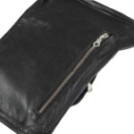 Black tactical leather thigh bag with two riveted zip compartments and leg strap by Dario Lario