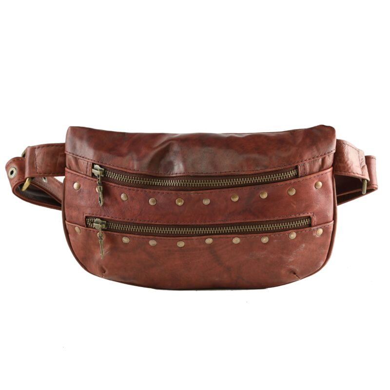 Vintage Brass Studded Leather Waist Pouch