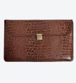 Croc Embossed Cognac Brown & Black Leather Laptop Sleeve Compatible for all