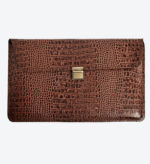 Croc-Embossed Cognac Brown & Black Leather Laptop Sleeve – Compatible for all