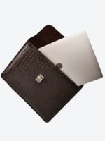 Croc-embossed leather laptop sleeve by Dario Lario
