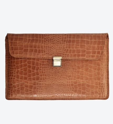 Dario Lario Croc-Embossed Tan Leather Laptop Sleeve