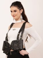 Dario Lario Double Shoulder Black Harness Bag Studded Leather Utility Holster