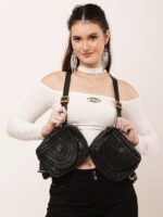 Dario Lario Dual Black Leather Harness Hollister Style Handcrafted Shoulder Pouch