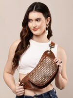 Dario Lario Full Studded Rusty Brown Leather Waist Pouch Handmade Vintage Rock Belt Bag