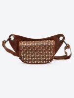 Dario Lario Full Studded Rusty Brown Leather Waist Pouch Handmade Vintage Rock Belt Bag