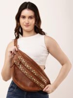 Dario Lario Studded Brown Leather Belt Bag Premium Crossbody Waist Pack (1)