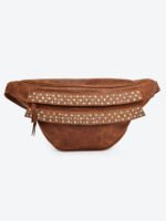 Dario Lario Studded Rusty Brown Leather Waist Pouch Vintage Rocker Belt Bag
