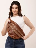 Dario Lario Studded Rusty Brown Leather Waist Pouch Vintage Rocker Belt Bag
