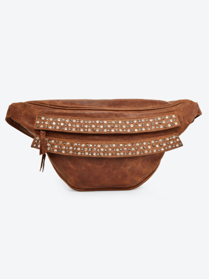 Dario Lario Studded Rusty Brown leather waist pouch